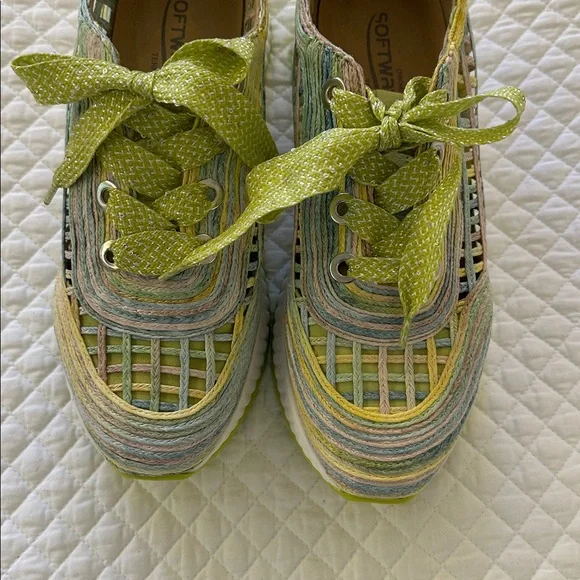 SOFTWAVES women's ardi sneakers in raffia multi green pastel EU 38 - Picture 5 of 5